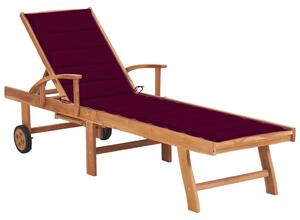 Leżak z poduszką w kolorze winnej czerwieni, lite drewno tekowe