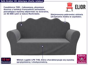 Podwójna sofa dziecięca z miękkiego pluszu antracyt - Gretter 4X