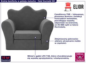 Antracytowy fotel dziecięcy z miękkiego pluszu - Gunnald 3X