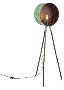 Vintage lampa podłogowa na bambusowym statywie zielony z miedzią - Beczka Oswietlenie wewnetrzne