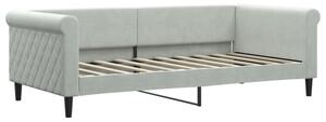 Sofa z funkcją spania, jasnoszara, 90x190 cm, obita aksamitem