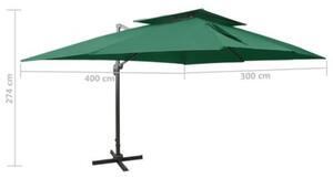 Parasol wiszący z podwójną czaszą, 400x300 cm, zielony