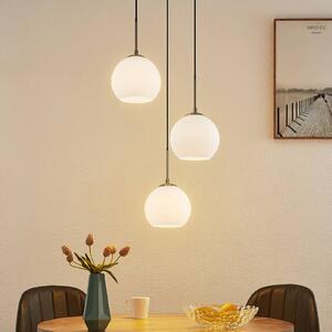 Lindby Lampa wisząca Jurian, Ø 32 cm, 3-punktowa, nikiel/opal, szkło
