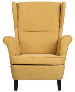 Tradycyjny fotel uszak tapicerowany drewniane nóżki wysokie oparcie żółty Abson Beliani