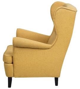 Tradycyjny fotel uszak tapicerowany drewniane nóżki wysokie oparcie żółty Abson Beliani