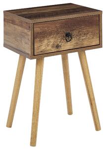 Rustykalna szafka nocna stolik z 1 szufladą do sypialni ciemne drewno Batley Beliani