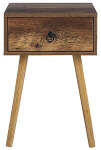Rustykalna szafka nocna stolik z 1 szufladą do sypialni ciemne drewno Batley Beliani
