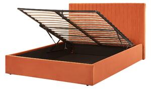 Nowoczesne łóżko tapicerowane z pojemnikiem 140 x 200 cm welurowe pomarańczowe Vion Beliani