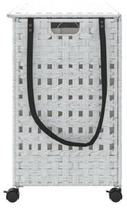 Kosz na pranie z kółkami, biały, 66x35x60 cm, rattan