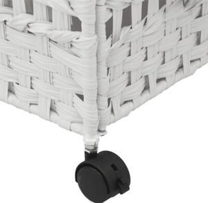 Kosz na pranie z kółkami, biały, 66x35x60 cm, rattan