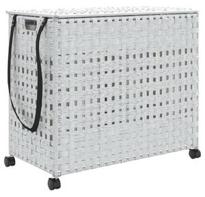 Kosz na pranie z kółkami, biały, 66x35x60 cm, rattan