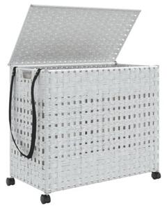 Kosz na pranie z kółkami, biały, 66x35x60 cm, rattan