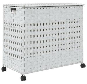Kosz na pranie z kółkami, biały, 66x35x60 cm, rattan