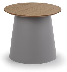 Plastikowy stolik kawowy SETA z drewnianym blatem, średnica 490 mm, dąb/szary