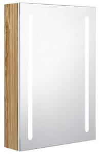 Szafka łazienkowa z lustrem i LED, biało-dębowa, 50x13x70 cm