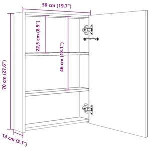 Szafka łazienkowa z lustrem i LED, biało-dębowa, 50x13x70 cm