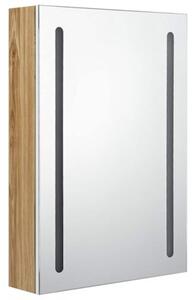 Szafka łazienkowa z lustrem i LED, biało-dębowa, 50x13x70 cm