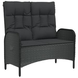 Rozkładana ławka ogrodowa, poduszki, 107 cm, rattan pe, czarna
