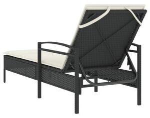 Leżanka z poduszką, czarna, 63x200x81 cm, polirattan