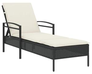 Leżanka z poduszką, czarna, 63x200x81 cm, polirattan