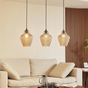 Lampa wisząca szklana Drakar Lindby, możliwość ściemniania, kremowy / amber, salon / jadalnia, szkło, vintage