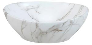Biała okrągła umywalka ceramiczna z motywem marmuru R5-C11