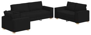 Sofa 3 szt. czarny tkanina lniana