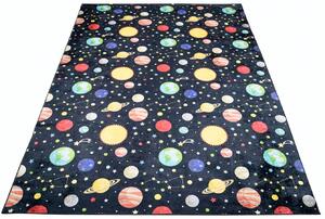 Czarno-kolorowy dywan dziecięcy z planetami i gwiazdami G3-T87