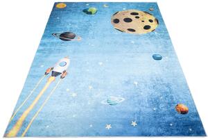 Niebieski dywan dziecięcy z planetami R4-H42
