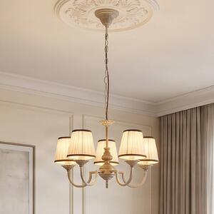 Żyrandol Lumiel Lindby, możliwość ściemniania, brązowy / mosiężny, salon / jadalnia, tkanina / materiał / jedwab, dworkowy / rustykalny