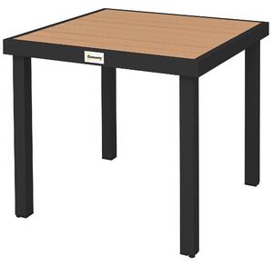 Stół balkonowy, stół tarasowy, stół ogrodowy. Materiał: tworzywo sztuczne, wygląd drewna. Rama: aluminium, kolor: czarny. Odporny na warunki atmosferyczne. Maksymalne obciążenie: 50 kg. Wymiary: 78x78x74 cm