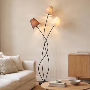 Lampa stojąca Melis Lindby, kremowy / amber, salon / jadalnia, tkanina / materiał / jedwab, nowoczesny