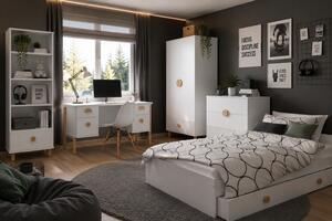 Zestaw mebli młodzieżowych Cozy LOFT Young biały - Łóżko 200x120, szafa, regał, komoda, biurko