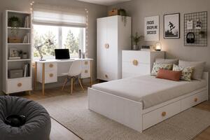 Zestaw mebli młodzieżowych Cozy LOFT Young biały - Łóżko 200x90, szafa, regał, komoda, biurko