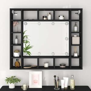 Szafka z lustrem i oświetleniem LED, czarna, 91x15x76,5 cm