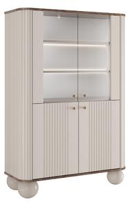 Witryna Vesper 103 cm czterodrzwiowa - kaszmir / orzech / złote uchwyty / nogi kule