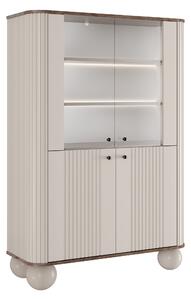 Witryna Vesper 103 cm czterodrzwiowa - kaszmir / orzech / czarne uchwyty / nogi kule