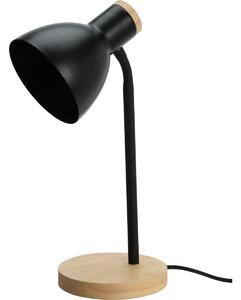 Metalowa lampa stołowa z drewnianą podstawą Solano czarny, 14 x 36 cm