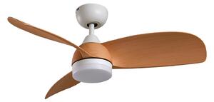 Wentylator sufitowy LED Enon, biały/w kolorze drewna, DC, cichy – Lindby Lindby, Enon, ściemnialny, biały, salon, metal, nowoczesny