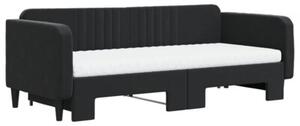 Sofa rozsuwana z materacami, czarna, 90x200 cm, aksamit