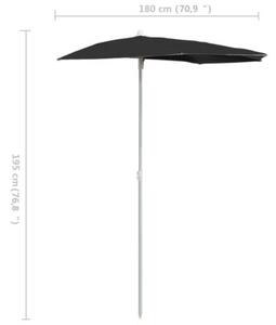 Półokrągły parasol ogrodowy na słupku, 180x90 cm, czarny