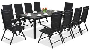 Meble ogrodowe aluminiowe polywood z dużym stołem Verona dla 10 osób Garden Point czarne