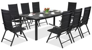 Meble ogrodowe aluminiowe polywood z dużym stołem Verona dla 8 osób Garden Point czarne