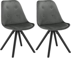 Zestaw 2 krzese dla goci, ciemnoszary aksamit – krzeso do jadalni z drewnianymi nogami – wysoko siedziska 46 cm – wygodne krzeso z oparciem – nowoczesny design – krzeso do salonu i kuchni