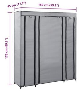 Szafa z przegrodami i drÄ Å¼kami, szara, 150x45x176 cm, tkanina