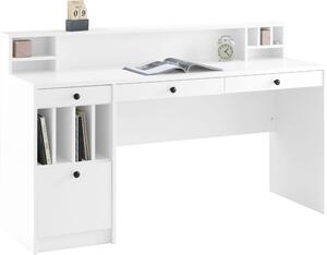 Funkcjonalne białe biurko z dużym blatem i wieloma przegródkami, 158 cm