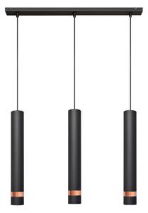Lampa loft potrójna TUBA czarna z akcentem różowego złota