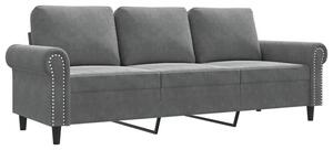 Sofa 3-osobowa, ciemnoszara, 180 cm, obita aksamitem