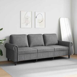 Sofa 3-osobowa, ciemnoszara, 180 cm, obita aksamitem