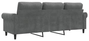 Sofa 3-osobowa, ciemnoszara, 180 cm, obita aksamitem